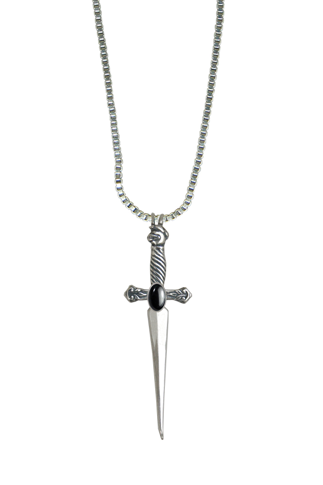 Sterling Silver Detailed Knight's Sword Pendant With Hematite